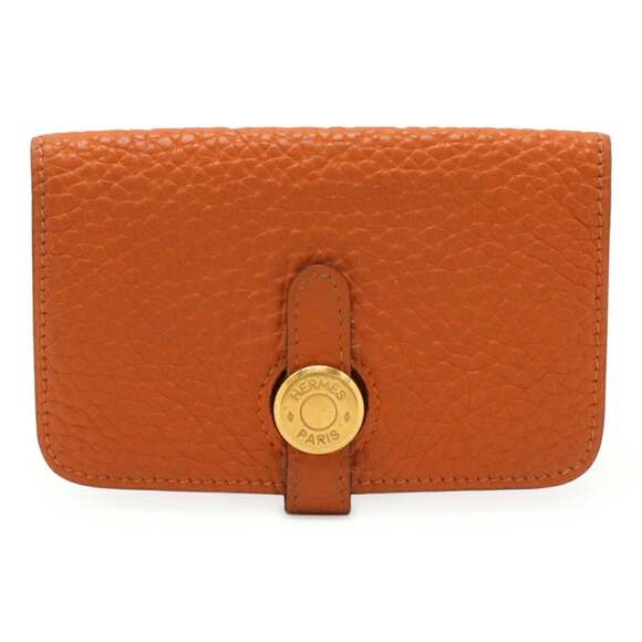 HERMES Dogon Key Case Coin Purse Card Togo Leather Orange H Stamp